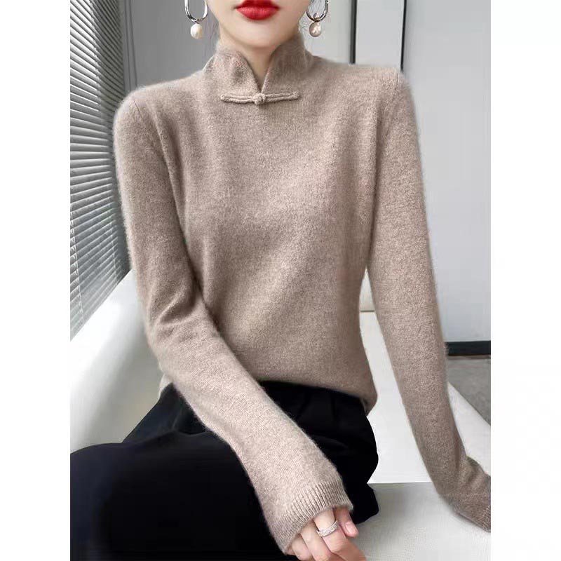 Casandra® | Elegant women's knitted sweater with stand-up collar