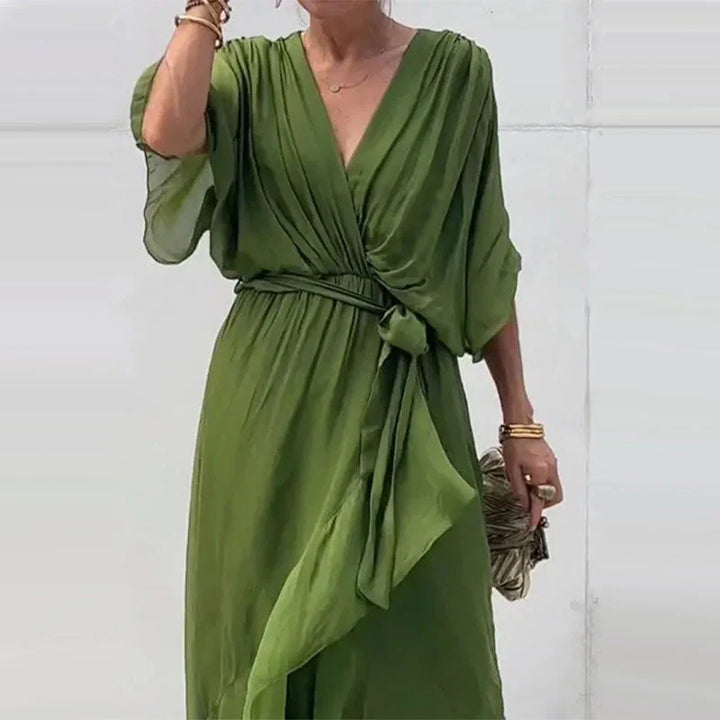 Angela® | Midi dress with V-neck and loose sleeves