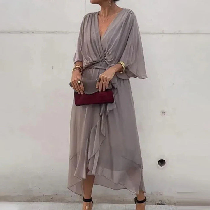 Angela® | Midi dress with V-neck and loose sleeves