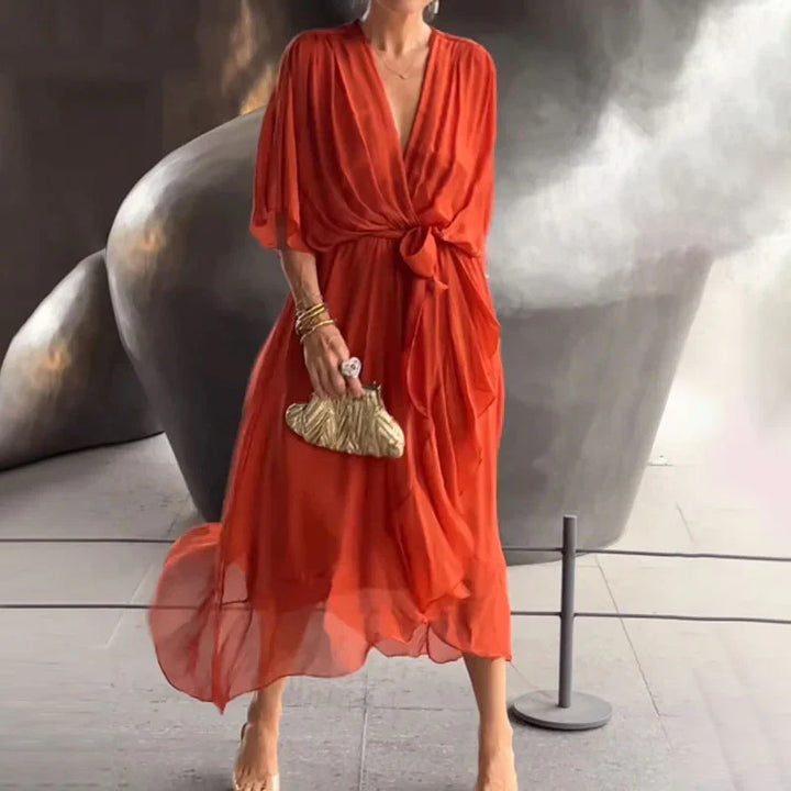 Ana® | Ava midi dress with V-neck and loose sleeves