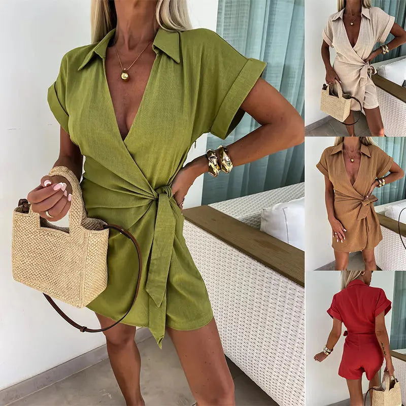 Camila® | Short-sleeved V-neck jumpsuit