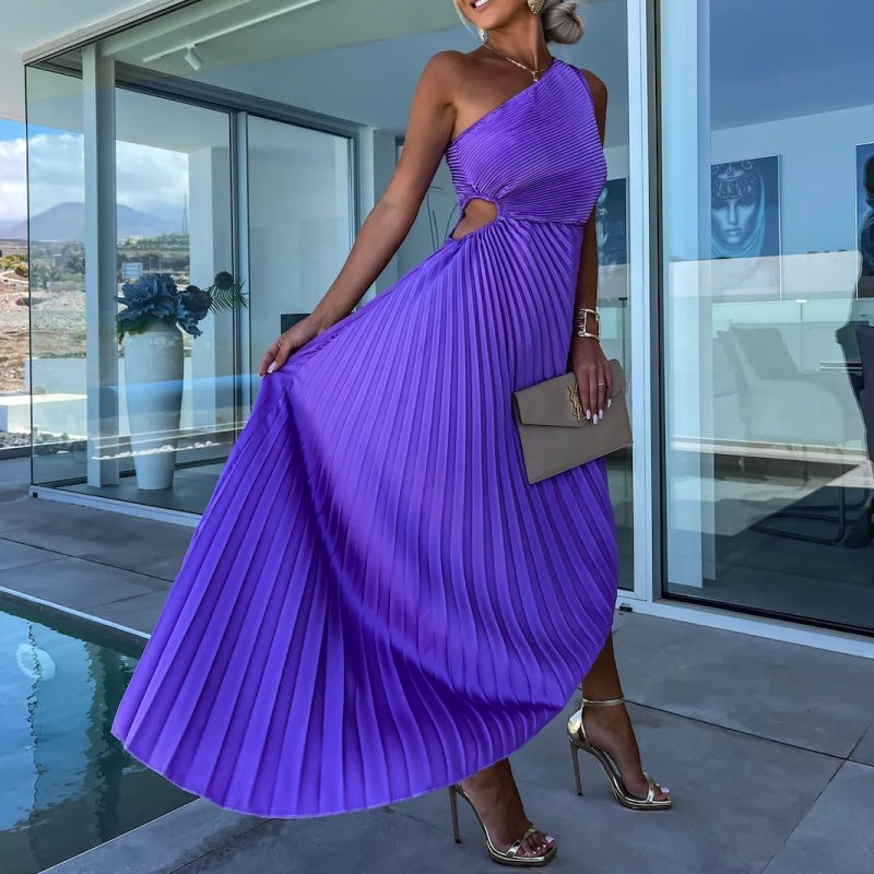 Antonia® | One-Shoulder Pleated Maxi Dress With Hemstitching