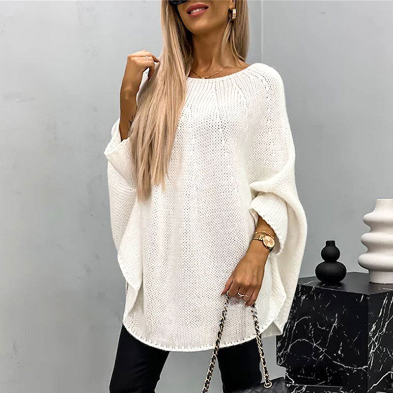 Women’s Knit Pullover – Wool Blend – Oversized Fit – Batwing Sleeve – Tunic Length