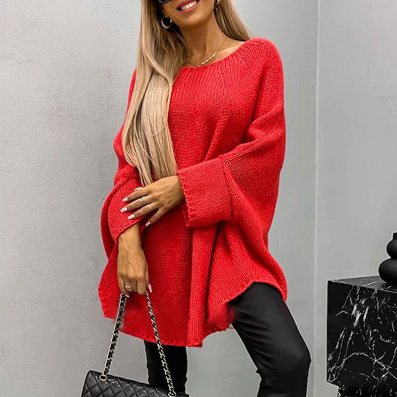 Women’s Knit Pullover – Wool Blend – Oversized Fit – Batwing Sleeve – Tunic Length