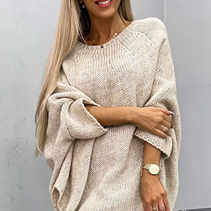 Women’s Knit Pullover – Wool Blend – Oversized Fit – Batwing Sleeve – Tunic Length