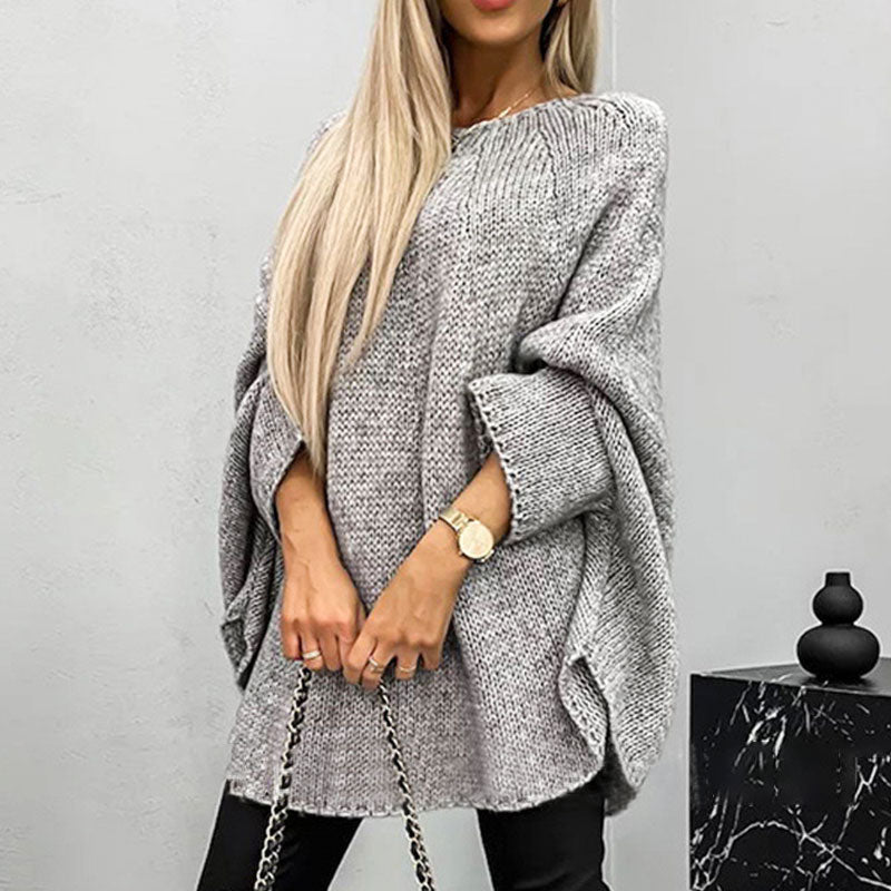 Women’s Knit Pullover – Wool Blend – Oversized Fit – Batwing Sleeve – Tunic Length
