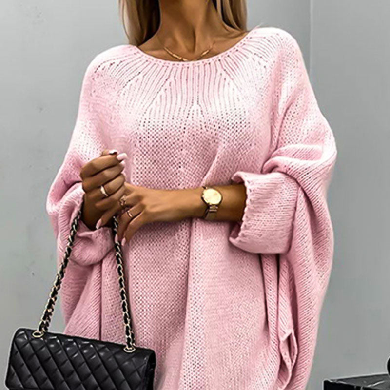 Women’s Knit Pullover – Wool Blend – Oversized Fit – Batwing Sleeve – Tunic Length