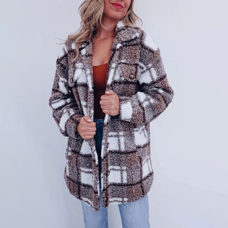 Carina® | Checked teddy jacket for women
