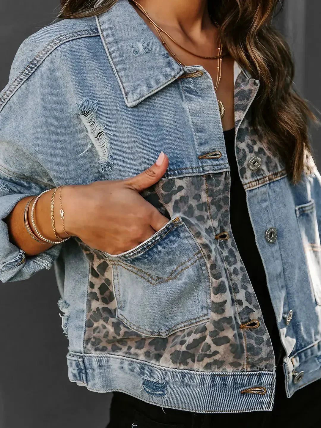 Antonia® | Leopard Print Denim Jacket
