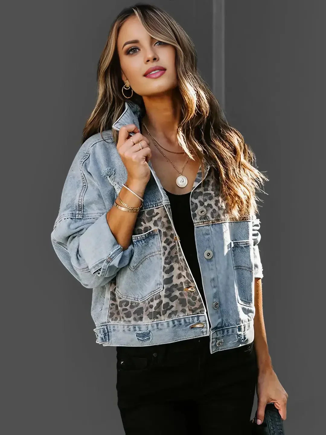 Antonia® | Leopard Print Denim Jacket