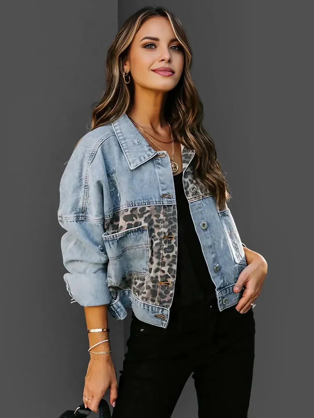 Antonia® | Leopard Print Denim Jacket