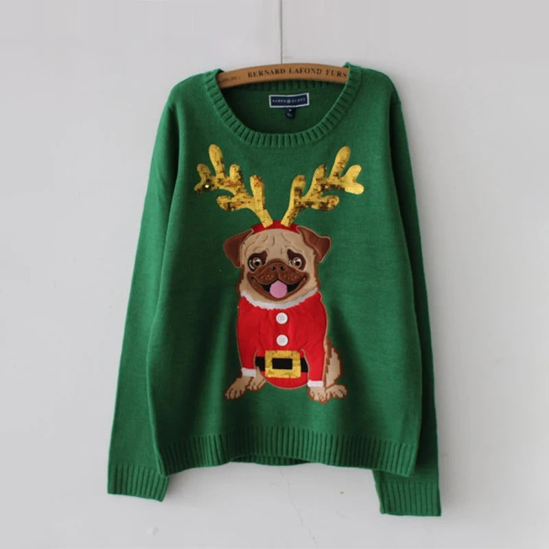 Carolina® | Women's Christmas sweater with pug motif