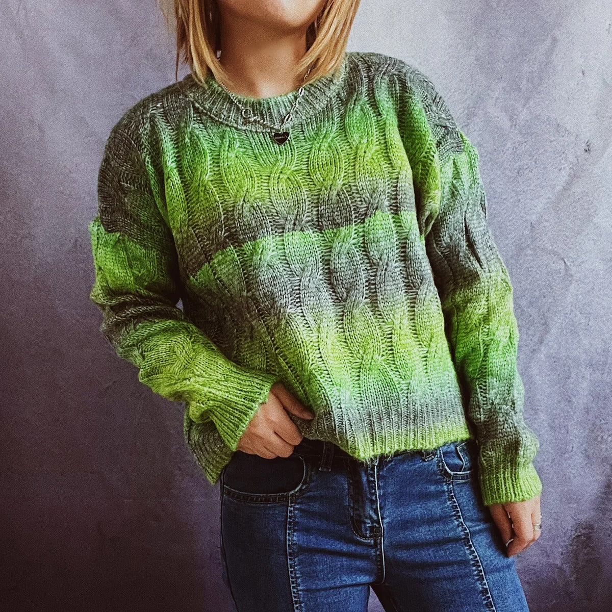 Brigitta® | Women's ribbed denim sweater with a round neckline