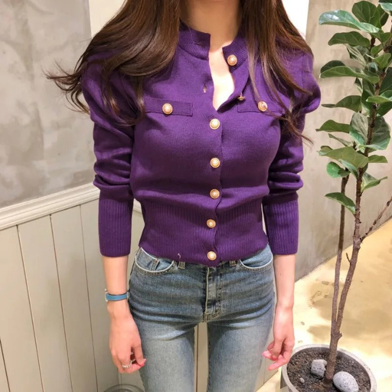 Claudette® | Elegant women's cardigan jacket with pearl buttons