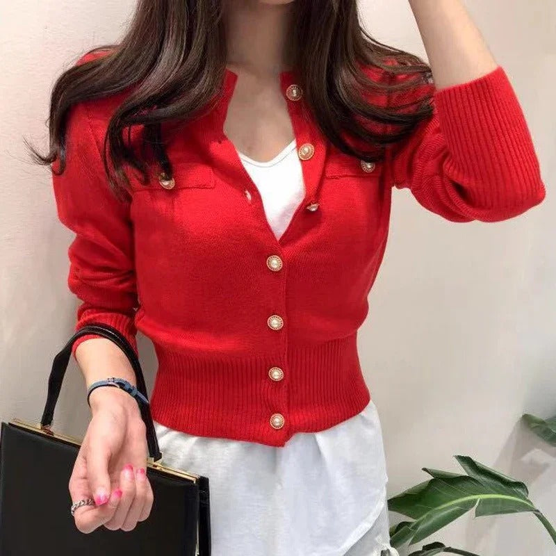 Claudette® | Elegant women's cardigan jacket with pearl buttons