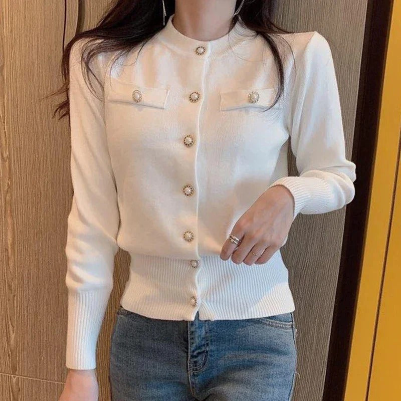 Claudette® | Elegant women's cardigan jacket with pearl buttons