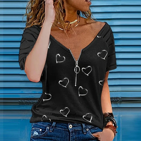 Bruick® | Relaxed Blouse With Zip Fastening And Short Sleeves