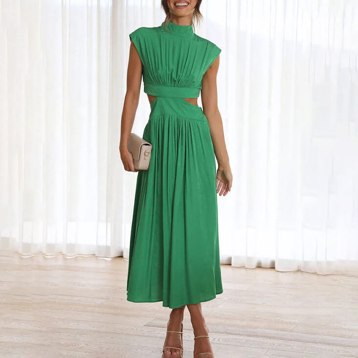 Carina® | Pleated dress with stand-up collar