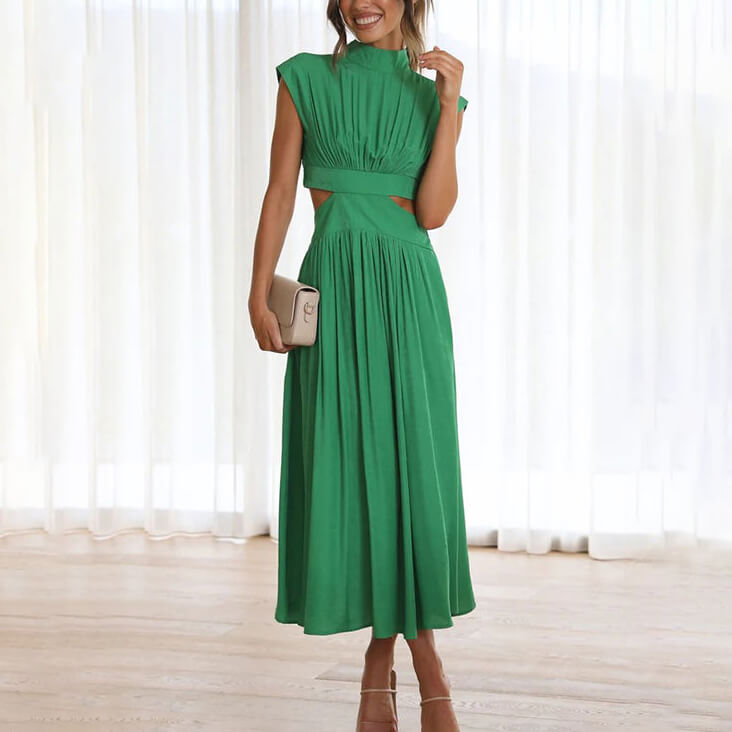 Aranza® | Pleated dress with stand-up collar