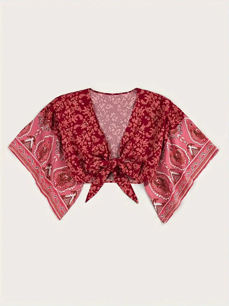 Dayana® | Short blouse with tribal print and knot at the front