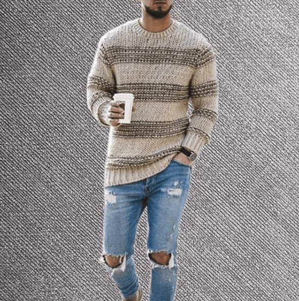 Elliott | Men's Striped Crew Neck Long Sleeve Sweater