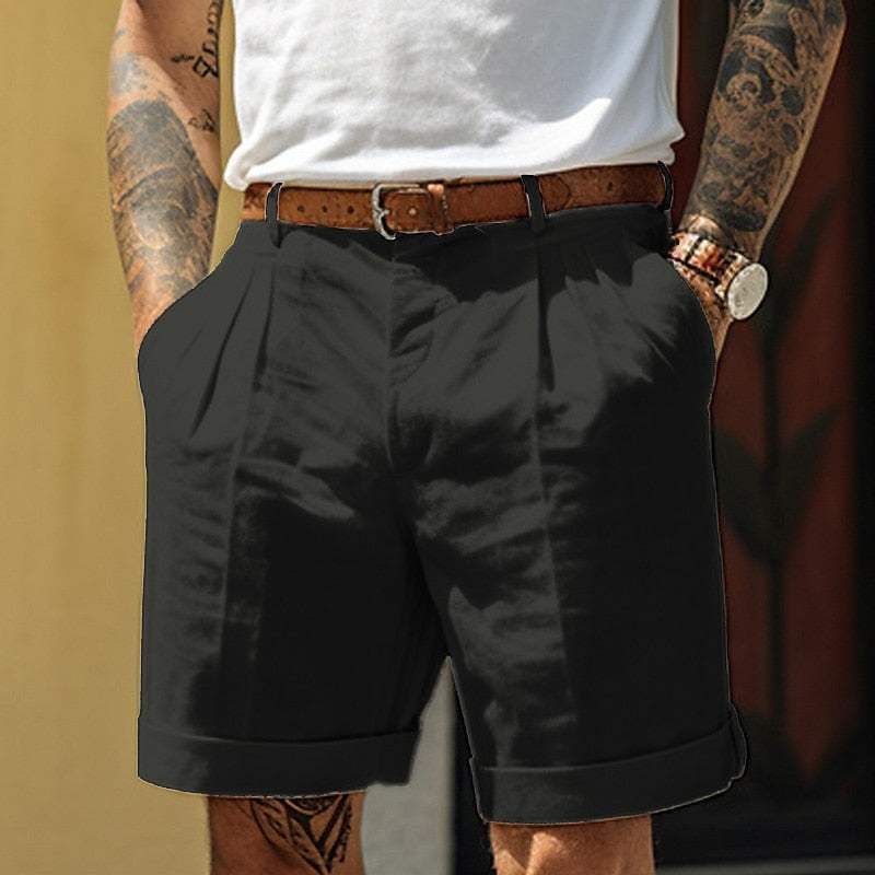 Patrick | Stylish Cotton Blend Shorts - Pleated Front & Cuffed Hem