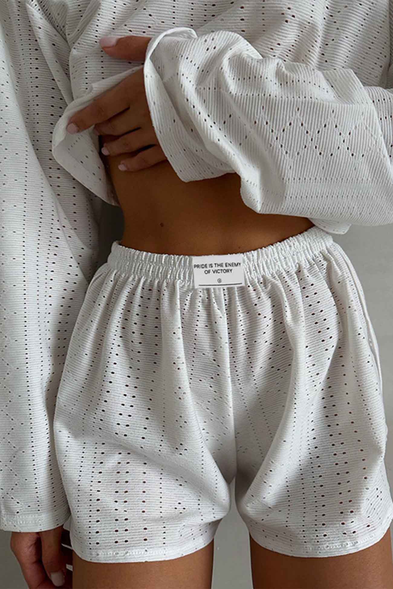 Brigitta® | Two piece set with hollow long sleeve shorts and slits