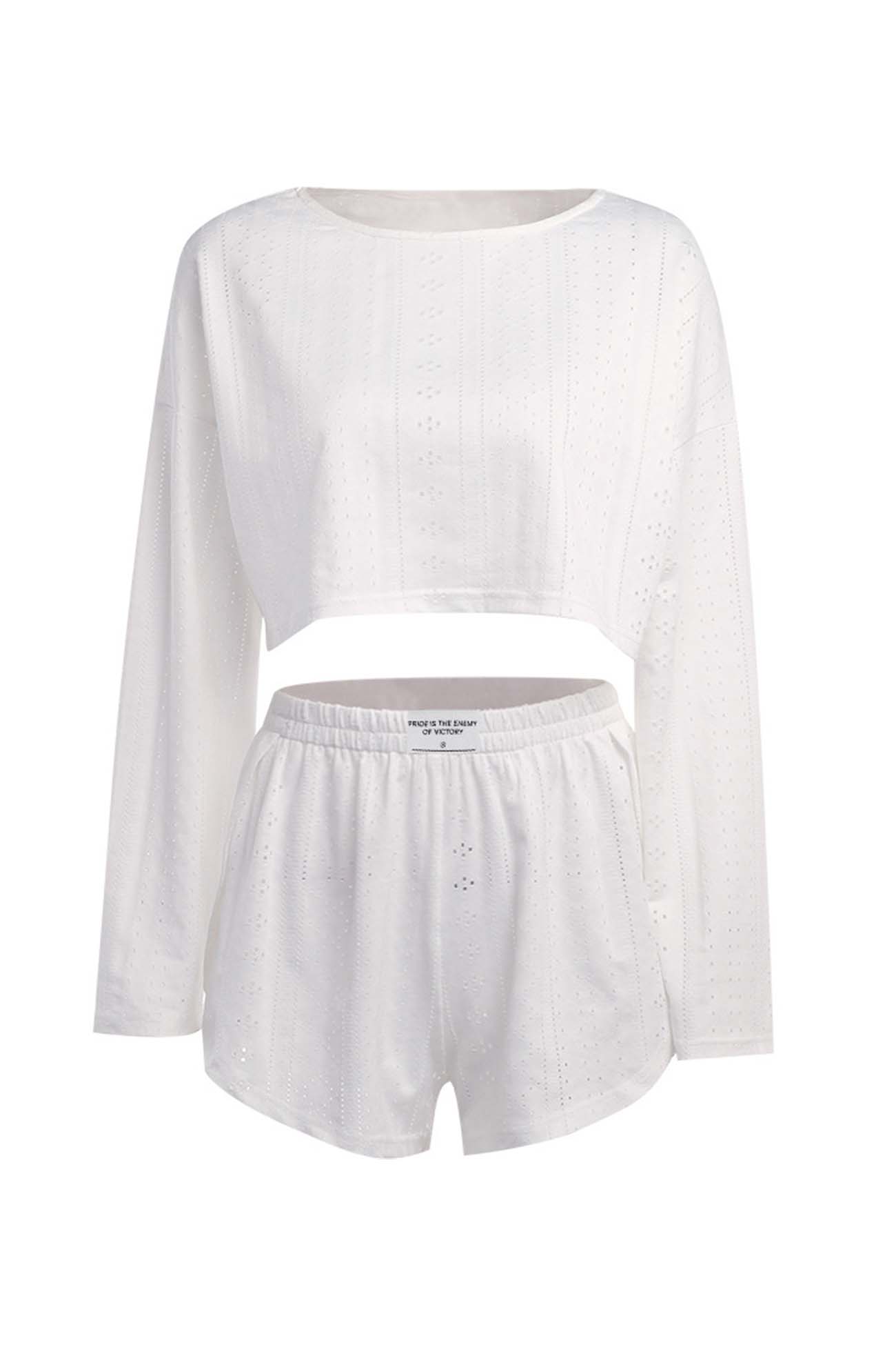 Brigitta® | Two piece set with hollow long sleeve shorts and slits