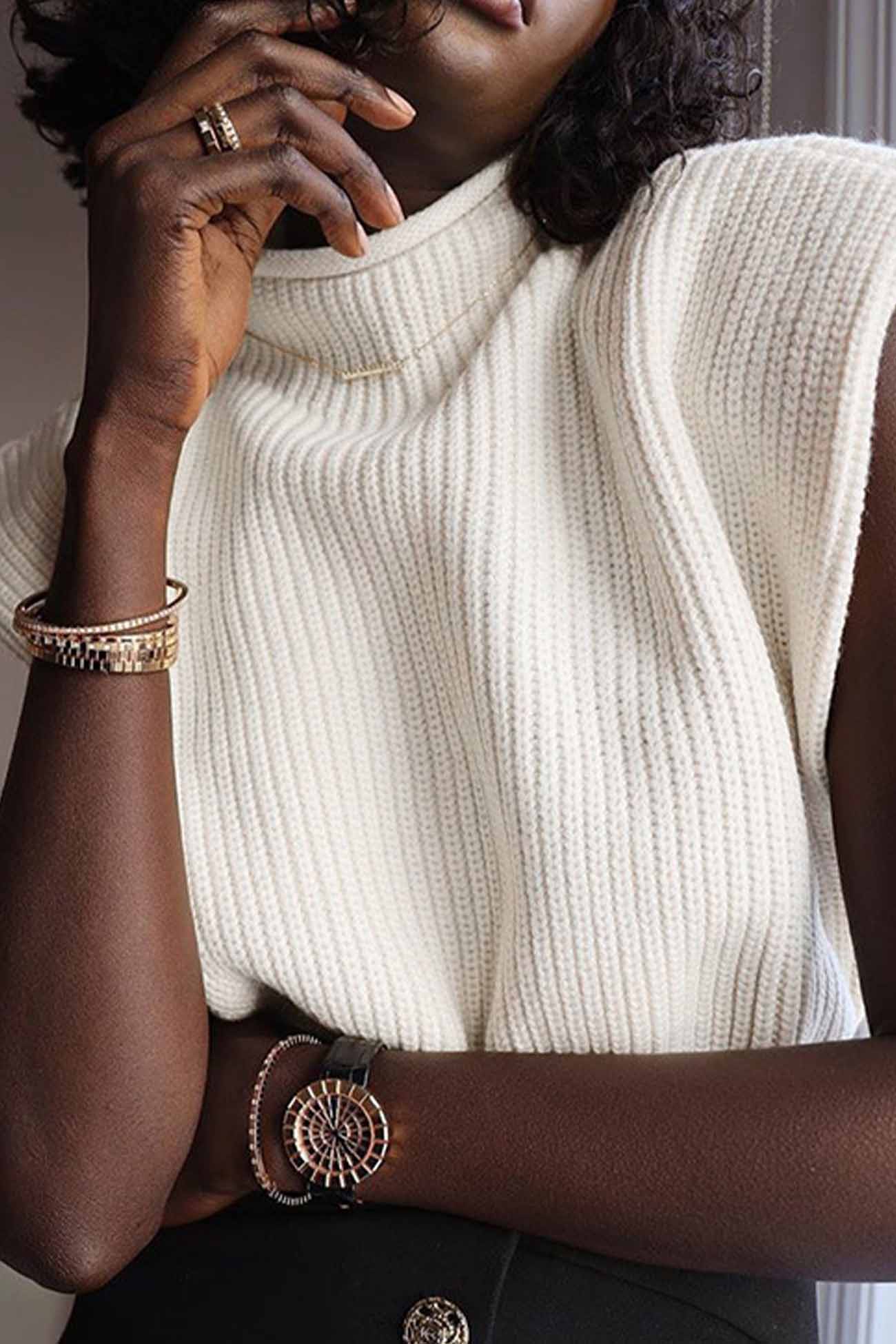 Cristina® | Solid Mock Neck Sleeveless Sweater