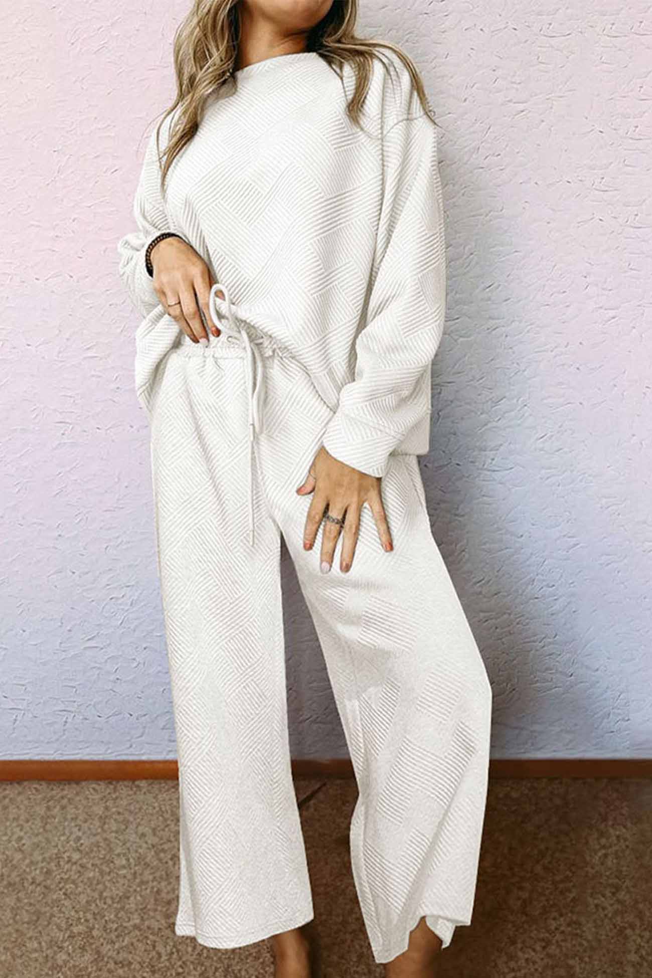 Anneliese® | Solid color textured long sleeve long pants set
