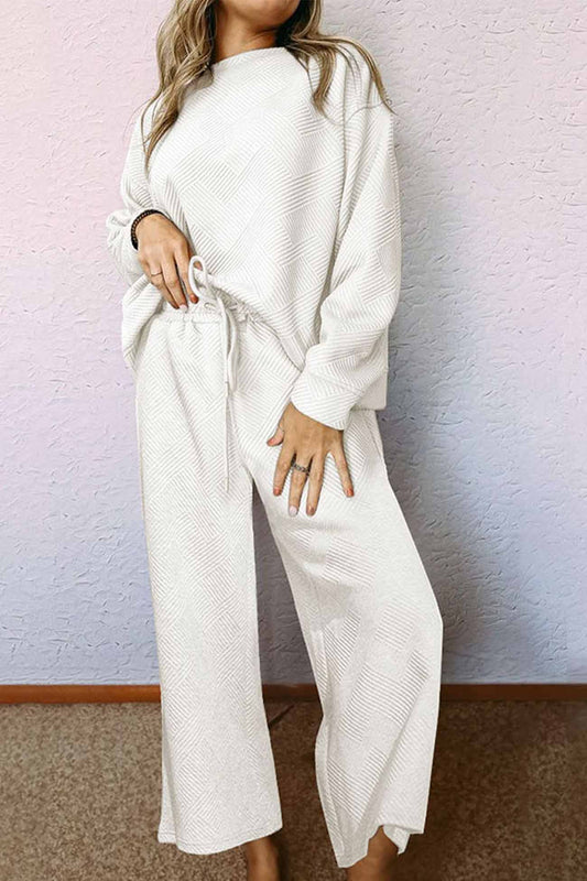 Anneliese® | Solid color textured long sleeve long pants set