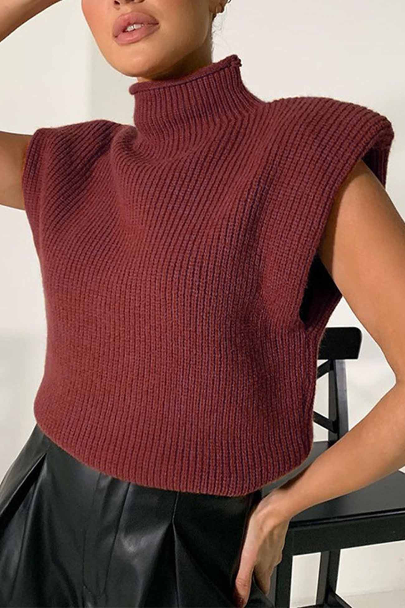 Cristina® | Solid Mock Neck Sleeveless Sweater