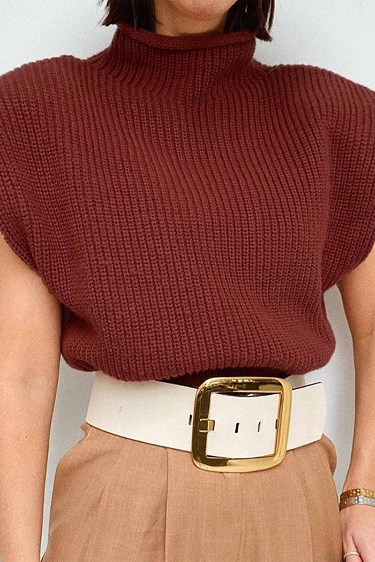 Cristina® | Solid Mock Neck Sleeveless Sweater