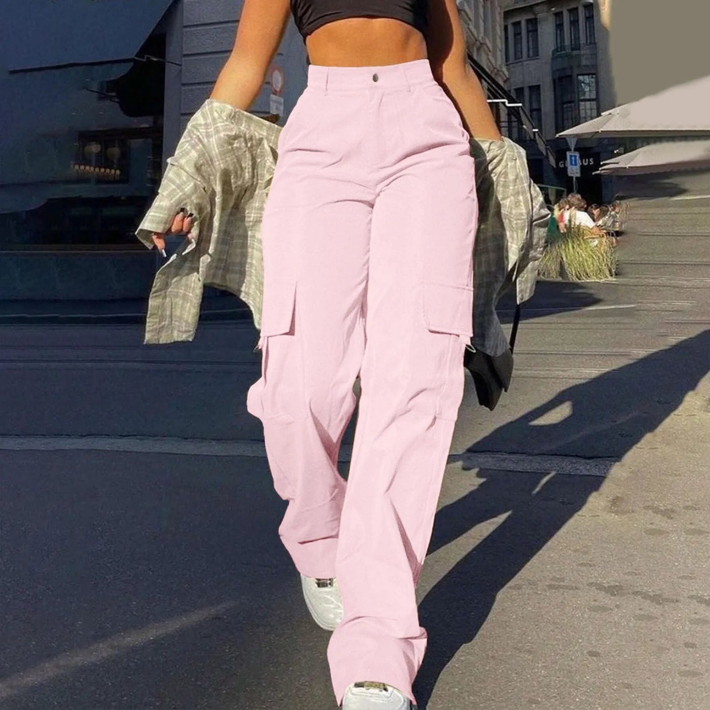 Women’s Cargo Trousers – High Waist – Relaxed Fit –  Utility Pockets – Full Length