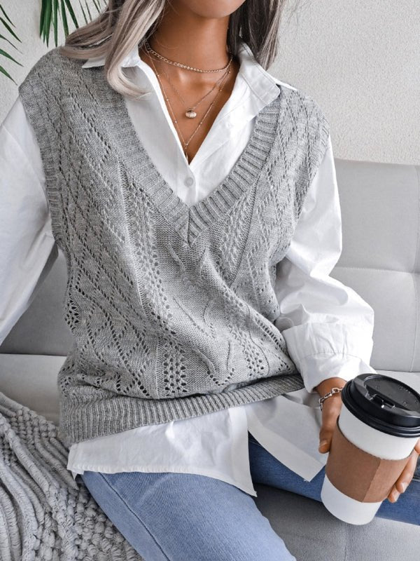 Eliana® | Women'S Hollow-Out Fried Dough V-Neck Knitted Sweater
