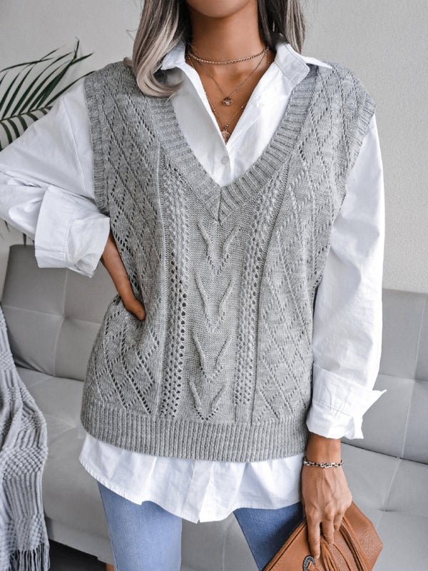 Eliana® | Women'S Hollow-Out Fried Dough V-Neck Knitted Sweater