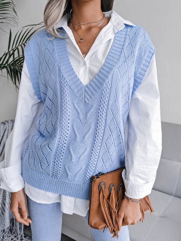 Eliana® | Women'S Hollow-Out Fried Dough V-Neck Knitted Sweater