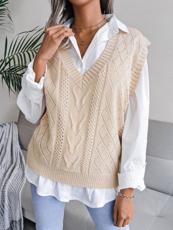 Eliana® | Women'S Hollow-Out Fried Dough V-Neck Knitted Sweater