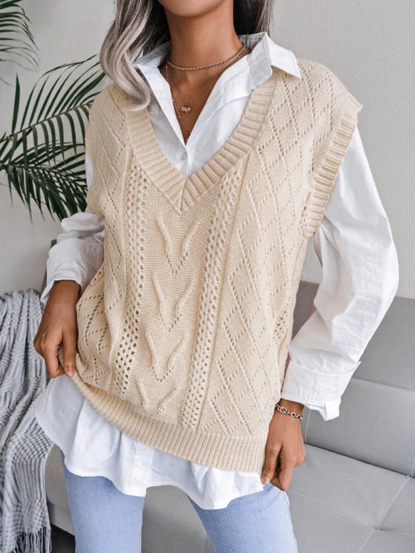 Eliana® | Women'S Hollow-Out Fried Dough V-Neck Knitted Sweater