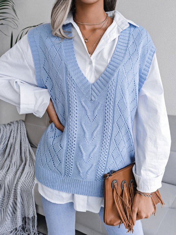 Eliana® | Women'S Hollow-Out Fried Dough V-Neck Knitted Sweater