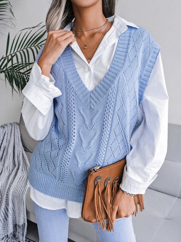 Eliana® | Women'S Hollow-Out Fried Dough V-Neck Knitted Sweater