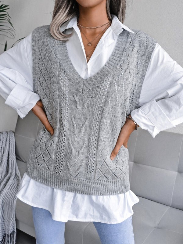 Eliana® | Women'S Hollow-Out Fried Dough V-Neck Knitted Sweater