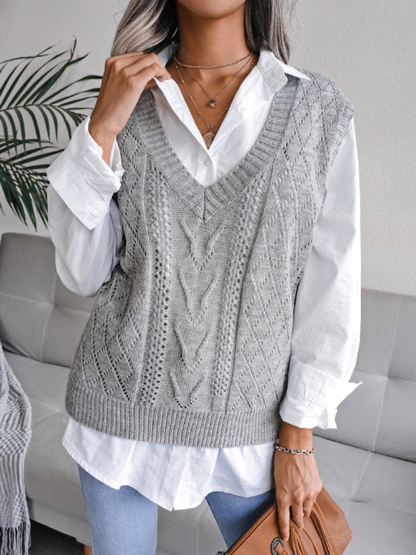 Eliana® | Women'S Hollow-Out Fried Dough V-Neck Knitted Sweater