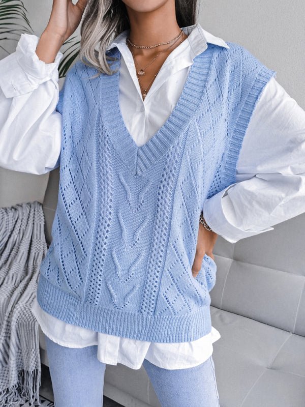 Eliana® | Women'S Hollow-Out Fried Dough V-Neck Knitted Sweater