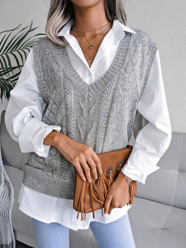 Eliana® | Women'S Hollow-Out Fried Dough V-Neck Knitted Sweater