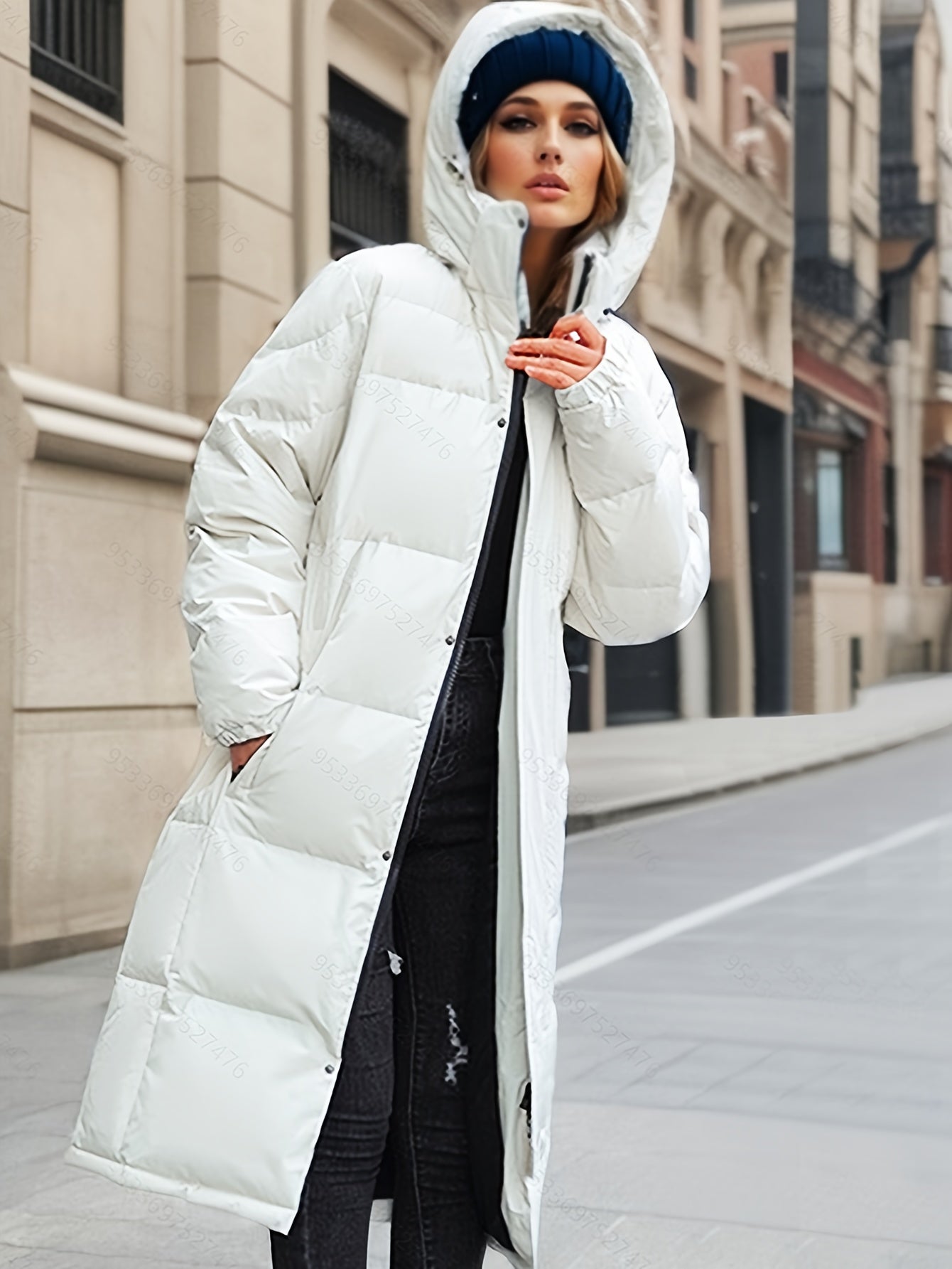 Women’s Long Down Coat – Oversized Fit – Quilted – Hooded – Full Length – Insulated