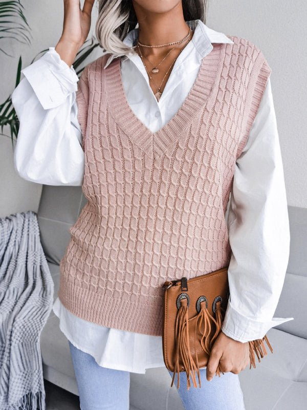 Edna® | Women'S V-Neck Fried Dough Casual Loose Knit Sweater