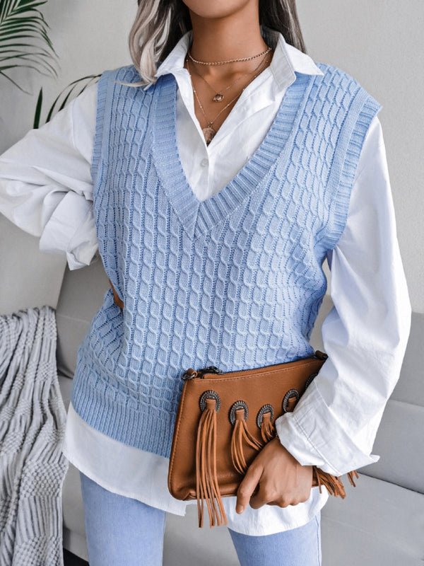 Edna® | Women'S V-Neck Fried Dough Casual Loose Knit Sweater