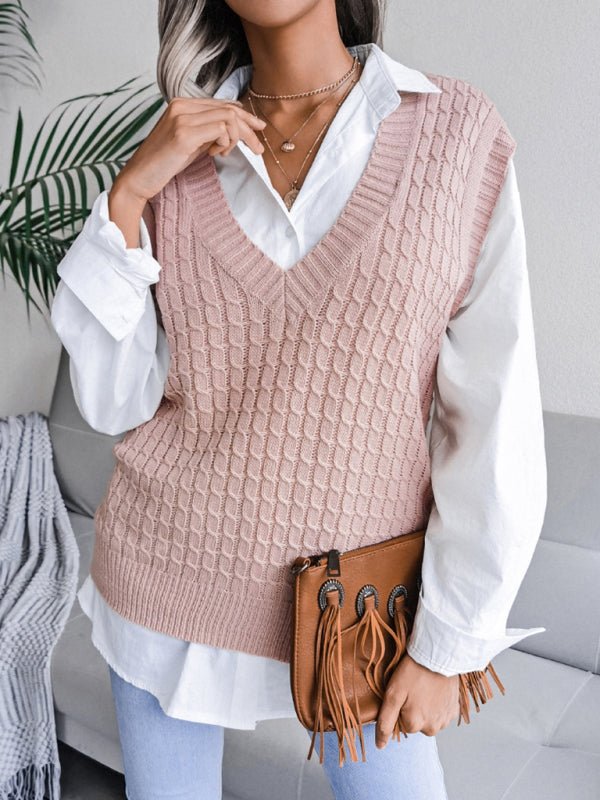 Edna® | Women'S V-Neck Fried Dough Casual Loose Knit Sweater