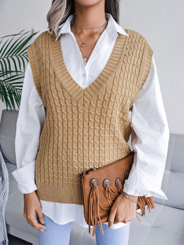 Edna® | Women'S V-Neck Fried Dough Casual Loose Knit Sweater